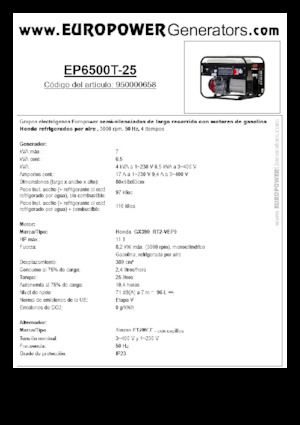 Бензинові електрогенератори Europower EP6500T-25 (S)