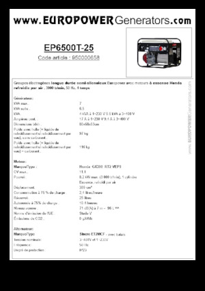 Бензинові електрогенератори Europower EP6500T-25 (S)