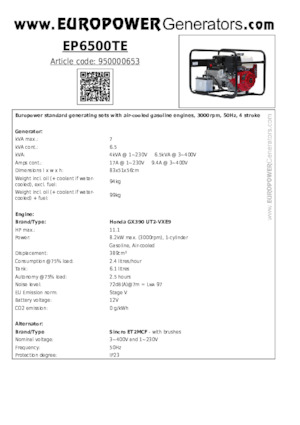 Бензинові електрогенератори Europower EP6500TE (S)