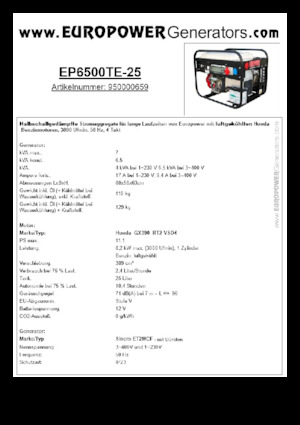 Бензинові електрогенератори Europower EP6500TE-25 (S)