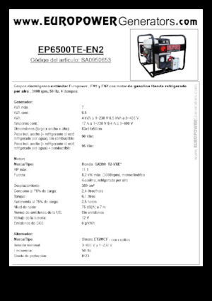 Бензинові електрогенератори Europower EP6500TE-EN2 (S)