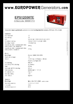 Бензинові електрогенератори Europower EPS12000TE (MA)