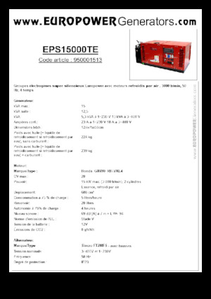 Бензинові електрогенератори Europower EPS15000TE (S)