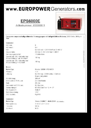 Бензинові електрогенератори Europower EPS6000E (S)