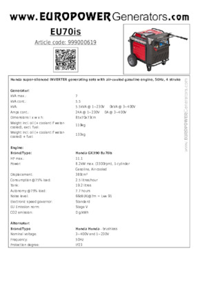 Бензинові електрогенератори Europower EU70is