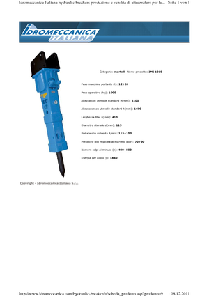 Гідравлічні відбійні молотки Idromeccanica IMI 1010
