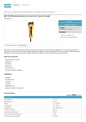 Гідравлічні відбійні молотки Atlas Copco MB 1700