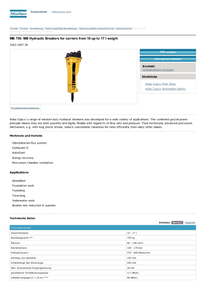 Гідравлічні відбійні молотки Atlas Copco MB 750