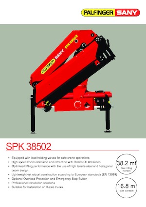 Гідравлічні вантажні крани Sany SPK 38502 E