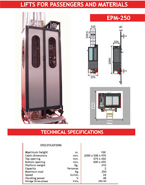 ліфти для промислового застосування CAMAC EPM-250