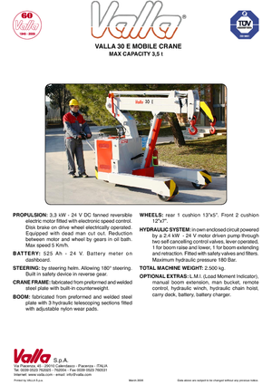 Промислові пересувні крани Valla 30 E