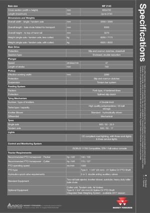 Великі тюкові прес-підбирачі + прес-підбирач з високою щільністю пресування Massey Ferguson MF 2140 SP