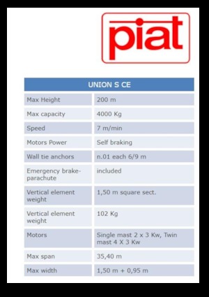 підйомник щоглового типу з робочою платформою Piat UNION S CE