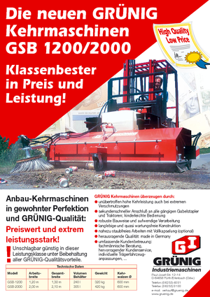 Монтажні підмітальні машини Grünig GSB 1200