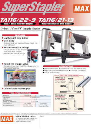 Молотки та степлери MAX USA CORP. TA116A/22-9