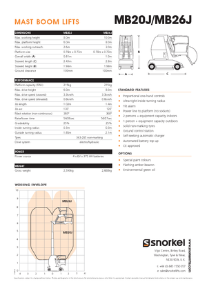 Підйомники з однією вертикальною щоглою Snorkel MB26J