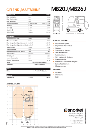 Підйомники з однією вертикальною щоглою Snorkel MB26J