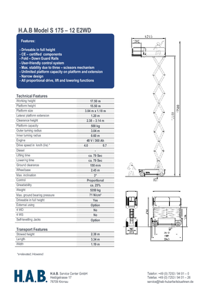 Ножичні підйомники колісні HAB S 175-12 E 2WD