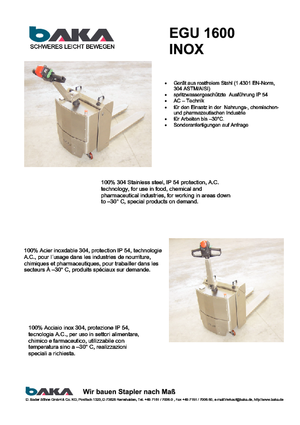 візок для ручного транспортування вантажів Baka EGU 1600 Inox