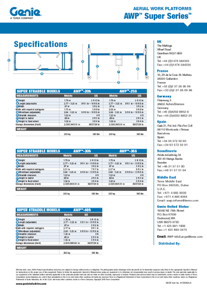 Підйомники з однією вертикальною щоглою Genie AWP 30 S