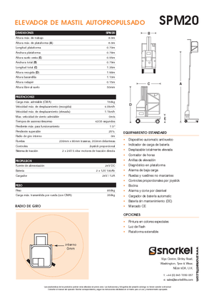 Підйомники з однією вертикальною щоглою Snorkel SPM20