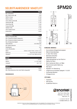Підйомники з однією вертикальною щоглою Snorkel SPM20