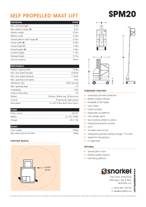 Підйомники з однією вертикальною щоглою Snorkel SPM20