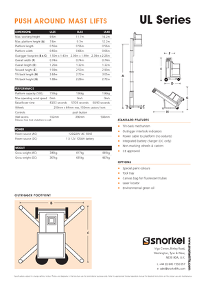 Підйомники з однією вертикальною щоглою Snorkel UL32AC