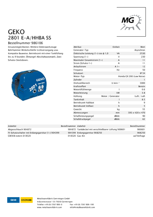 Бензинові електрогенератори Geko ® 2801 E-A/HHBA