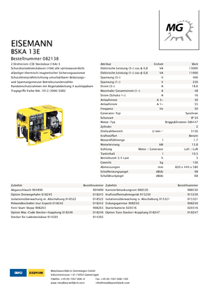 Бензинові електрогенератори Eisemann BSKA 13 E