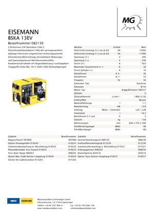 Бензинові електрогенератори Eisemann BSKA 13 EV