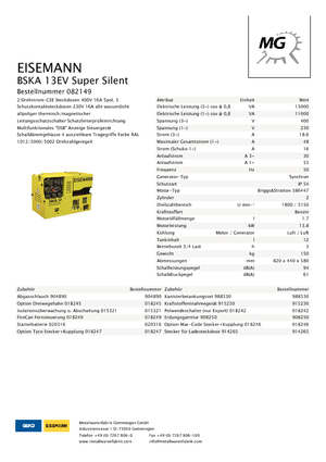Бензинові електрогенератори Eisemann BSKA 13 EV
