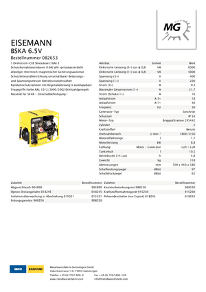 Бензинові електрогенератори Eisemann BSKA 6.5 V