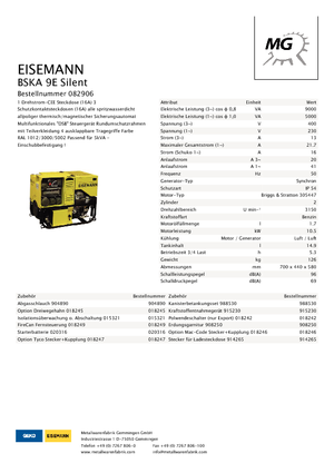 Бензинові електрогенератори Eisemann BSKA 9 E
