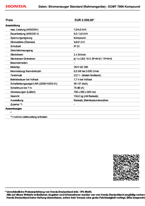 Бензинові електрогенератори Honda ECMT 7000