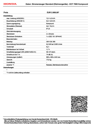 Бензинові електрогенератори Honda ECT 7000