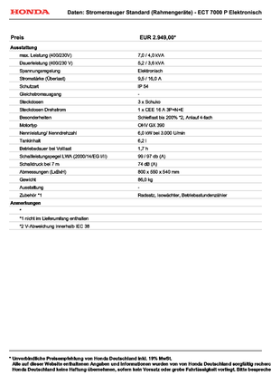 Бензинові електрогенератори Honda ECT 7000 P