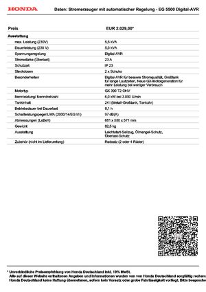 Бензинові електрогенератори Honda EG 5500