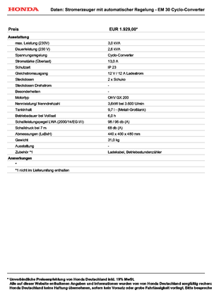 Бензинові електрогенератори Honda EM 30