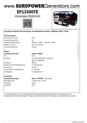 Бензинові електрогенератори Europower EP13500TE (S)