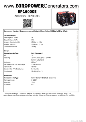 Бензинові електрогенератори Europower EP 16000 E (LS)