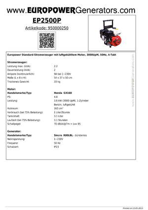 Бензинові електрогенератори Europower EP2500P (S)