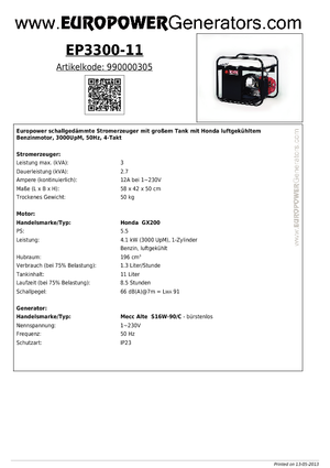 Бензинові електрогенератори Europower EP3300-11 (MA)
