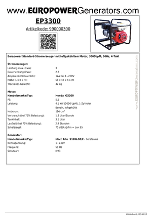 Бензинові електрогенератори Europower EP 3300 MA