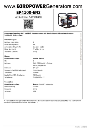 Бензинові електрогенератори Europower EP 4100 EN2 (S)
