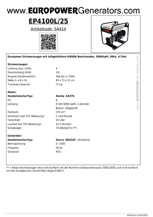 Бензинові електрогенератори Europower EP 4100 L