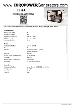 Бензинові електрогенератори Europower EP 41000 (LS)