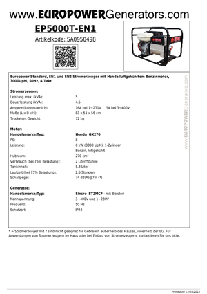 Бензинові електрогенератори Europower EP 5000 T-EN1 (S)