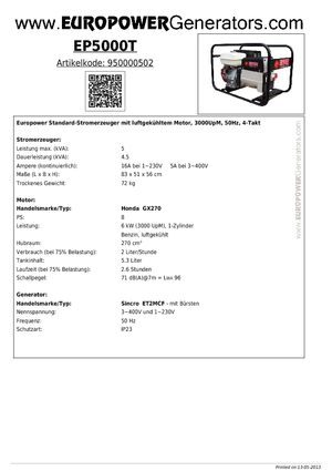 Бензинові електрогенератори Europower EP5000T (S)