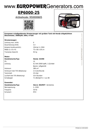 Бензинові електрогенератори Europower EP6000-25 (S)